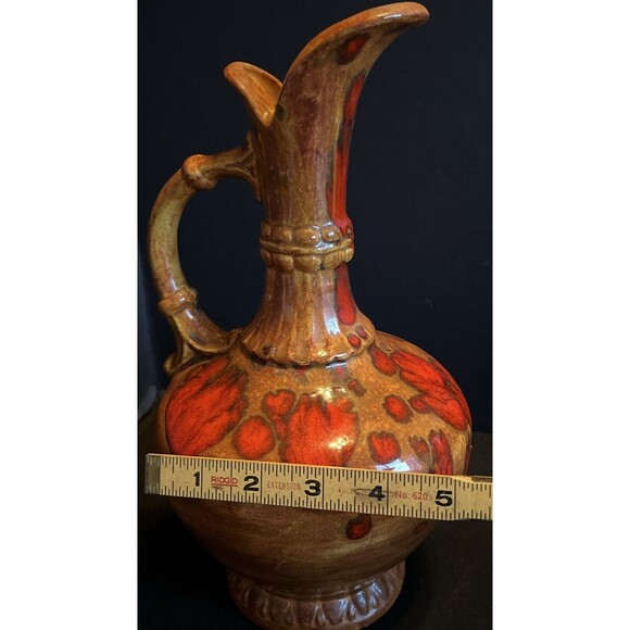 VTG MID-CENTURY 60’s BAR HARBOR MAINE POTTERY PITCHER BROWN ORANGE DRIP GLAZE - Picture 8 of 10